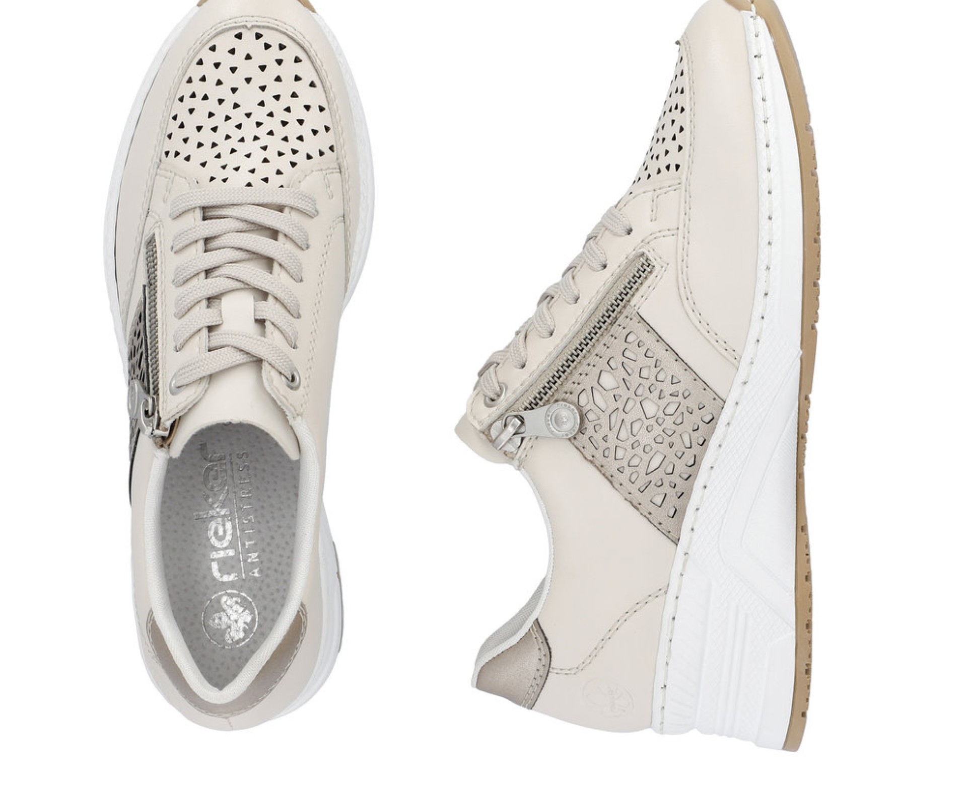 RIEKER bézs női bőr sneaker cipő RIEKER bézs női bőr sneaker cipő