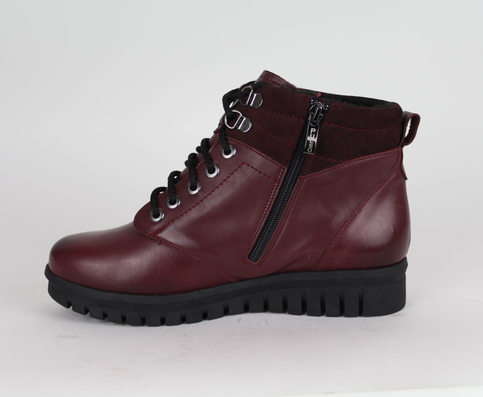 BIOBUT bordó női bőr magas szárú cipő