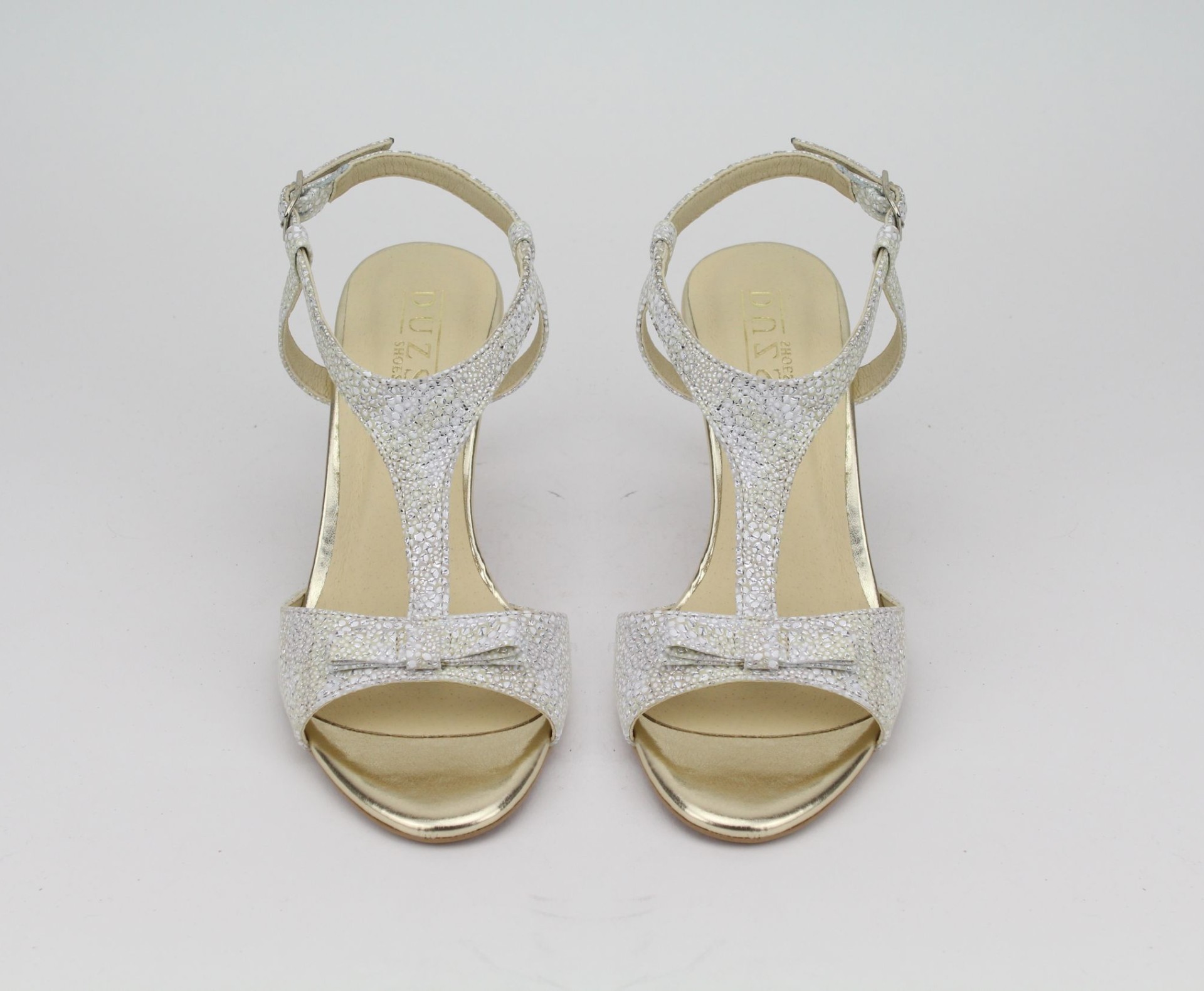 DUZSOL ezüst-arany magassarkú női szandál