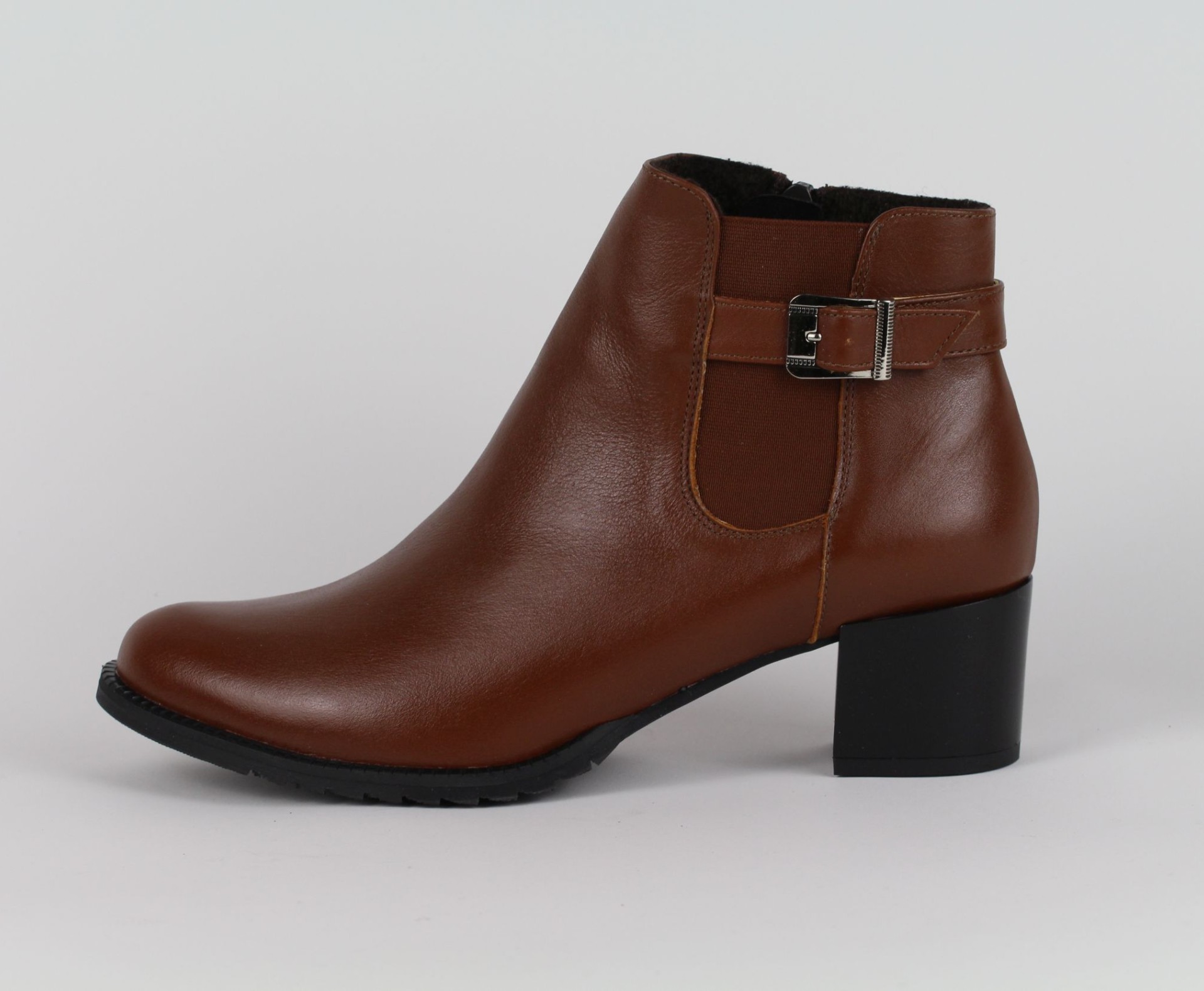 DUZSOL női barna magassarkú bőr bokacsizma