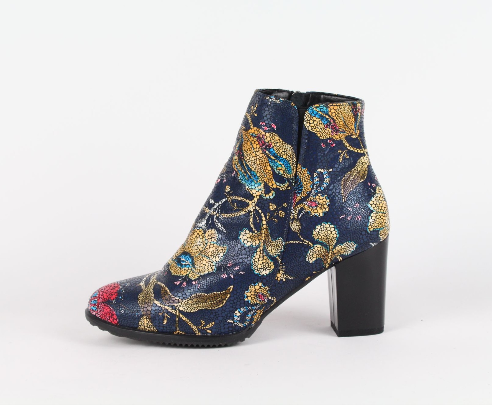 DUZSOL női multicolorr magassarkú bőr bokacsizma