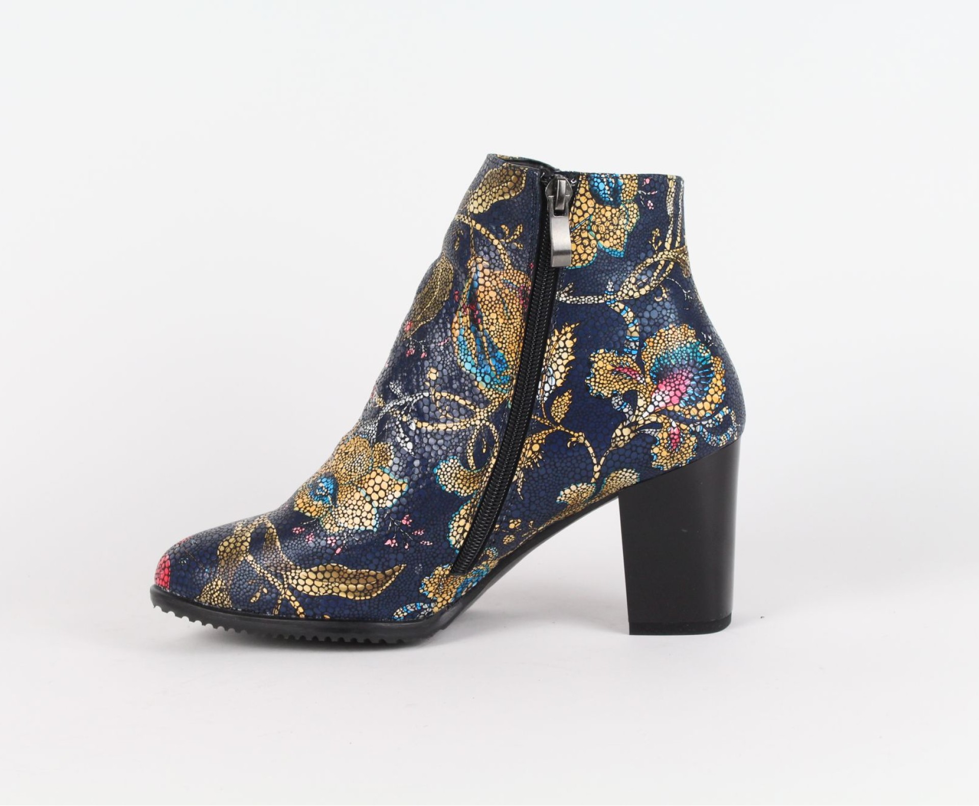 DUZSOL női multicolorr magassarkú bőr bokacsizma