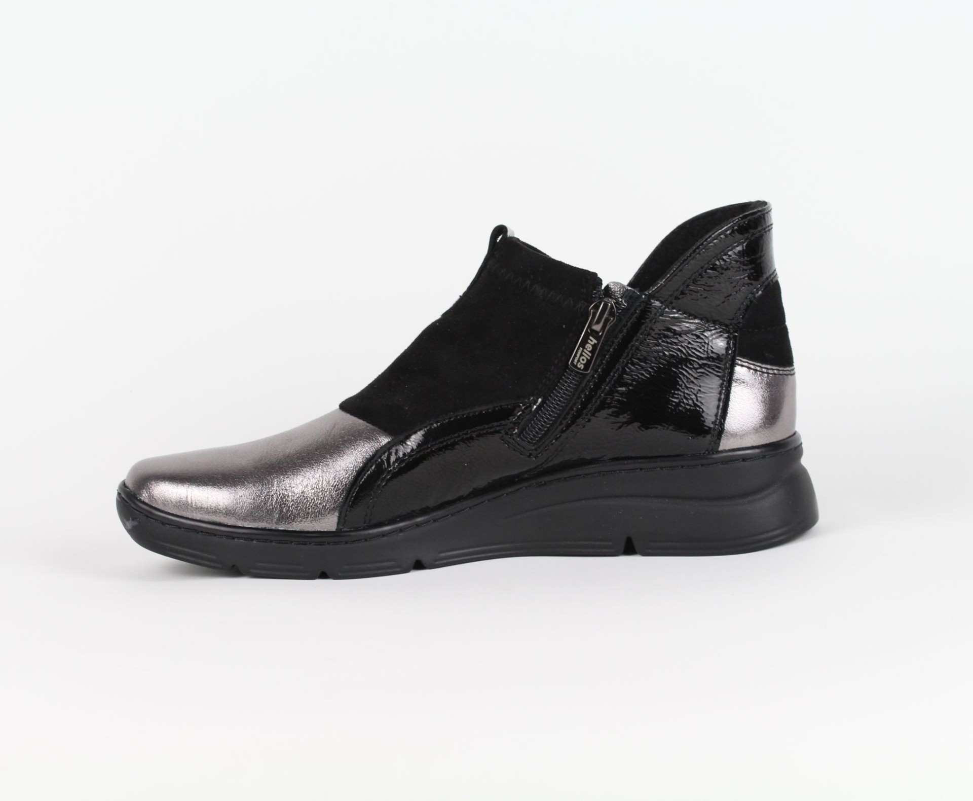 HELIOS fekete-ezüst női bőr magas szárú cipő