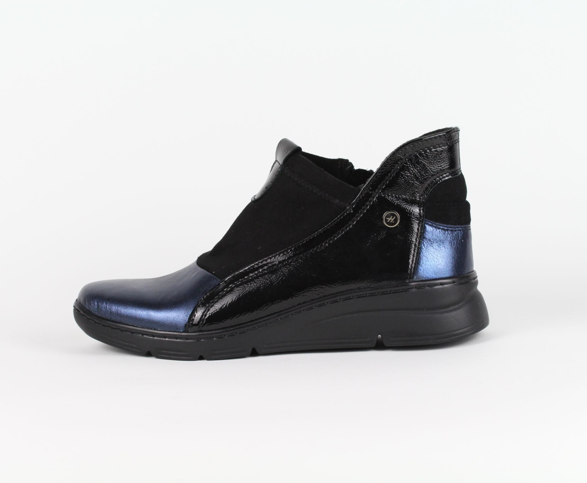 HELIOS fekete-kék női bőr magas szárú cipő