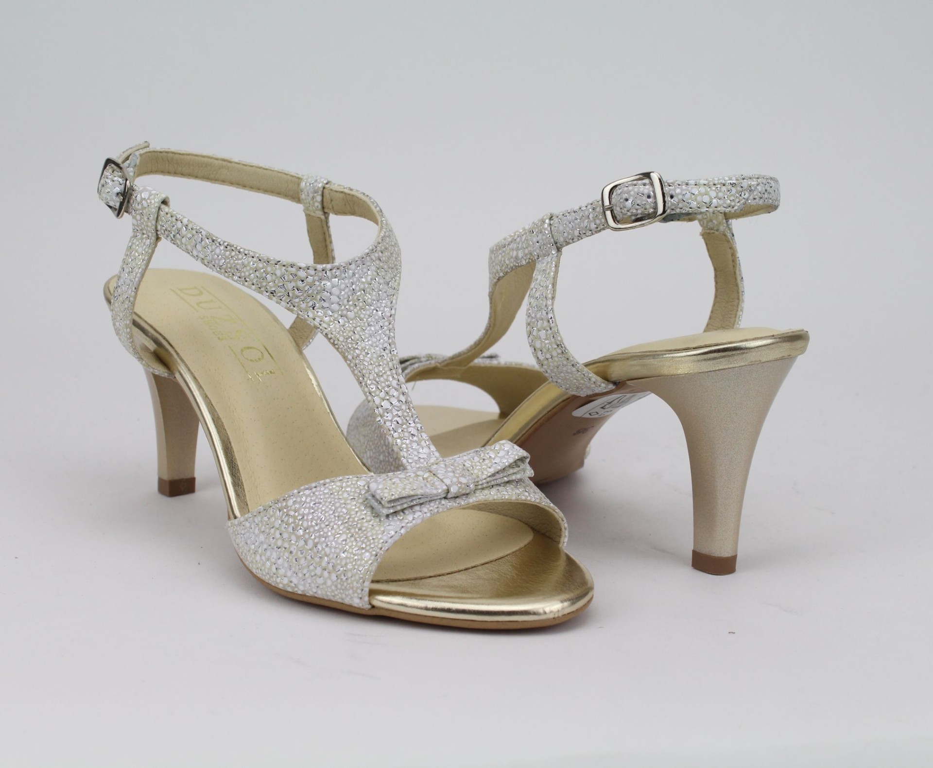 DUZSOL ezüst-arany magassarkú női szandál