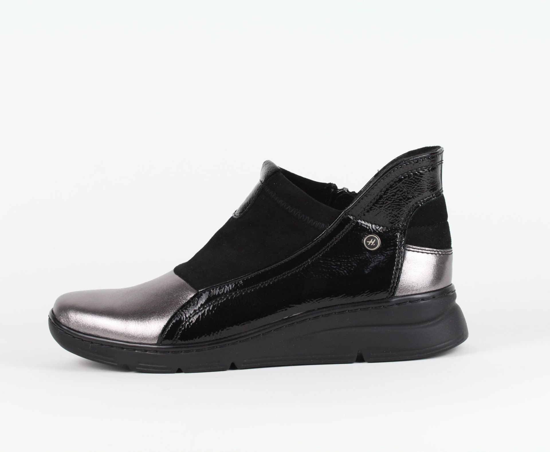 HELIOS fekete-ezüst női bőr magas szárú cipő