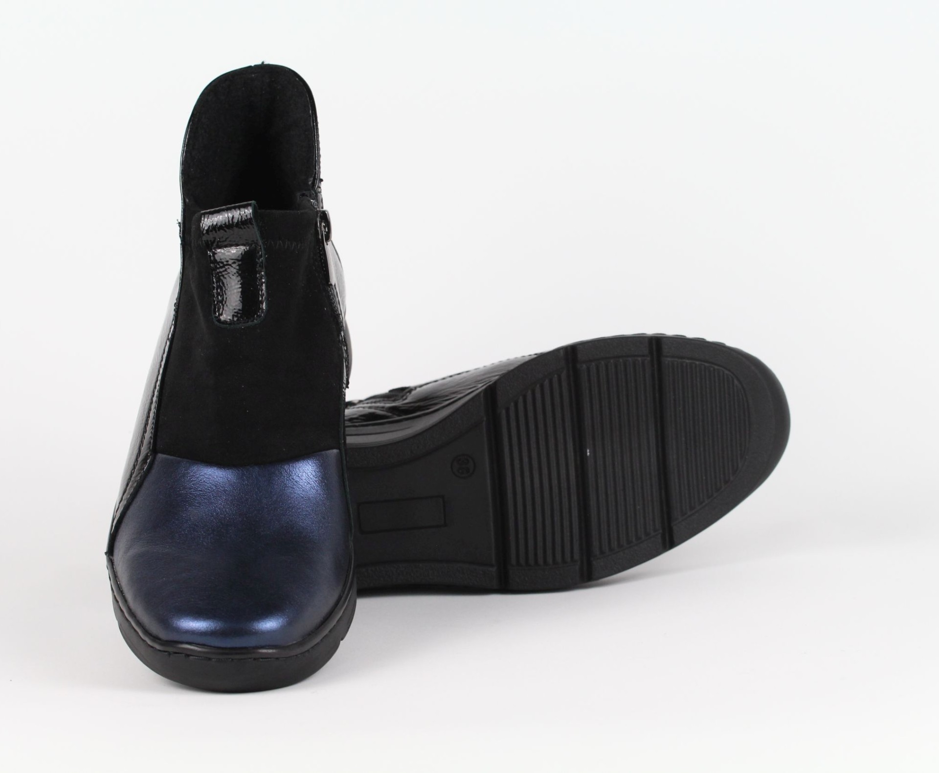 HELIOS fekete-kék női bőr magas szárú cipő