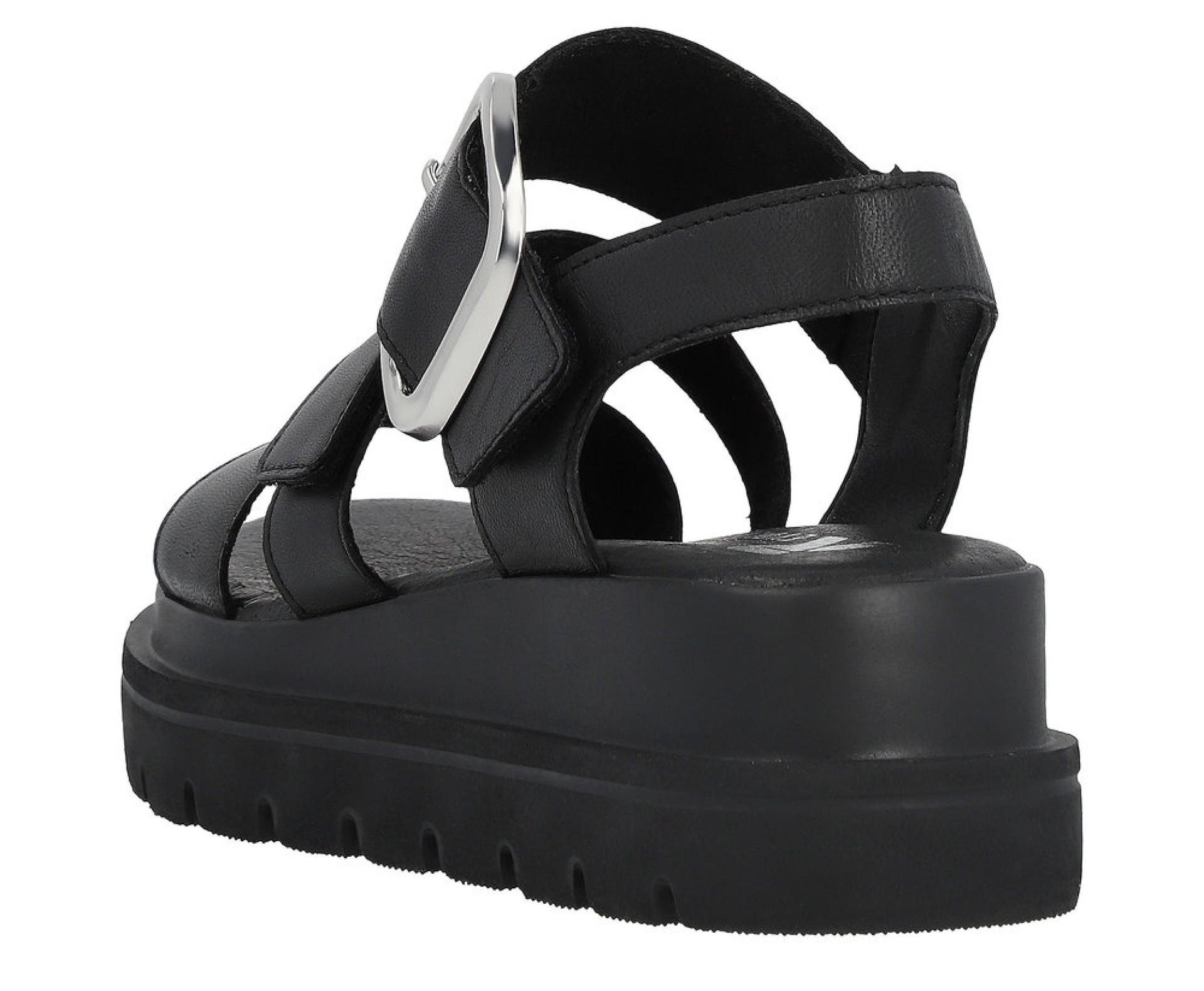 RIEKER fekete telitalpú női bőr szandál 