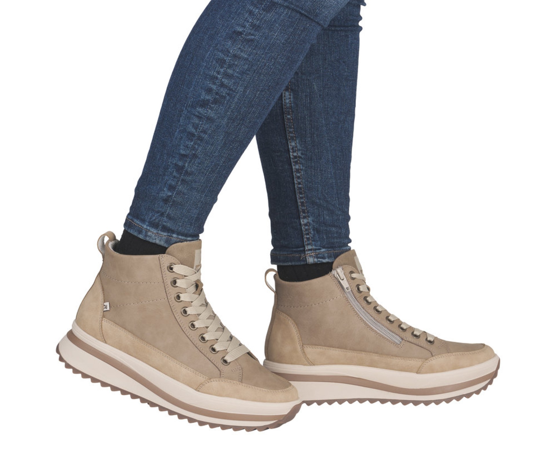 RIEKER bézs női bőr bakancs 