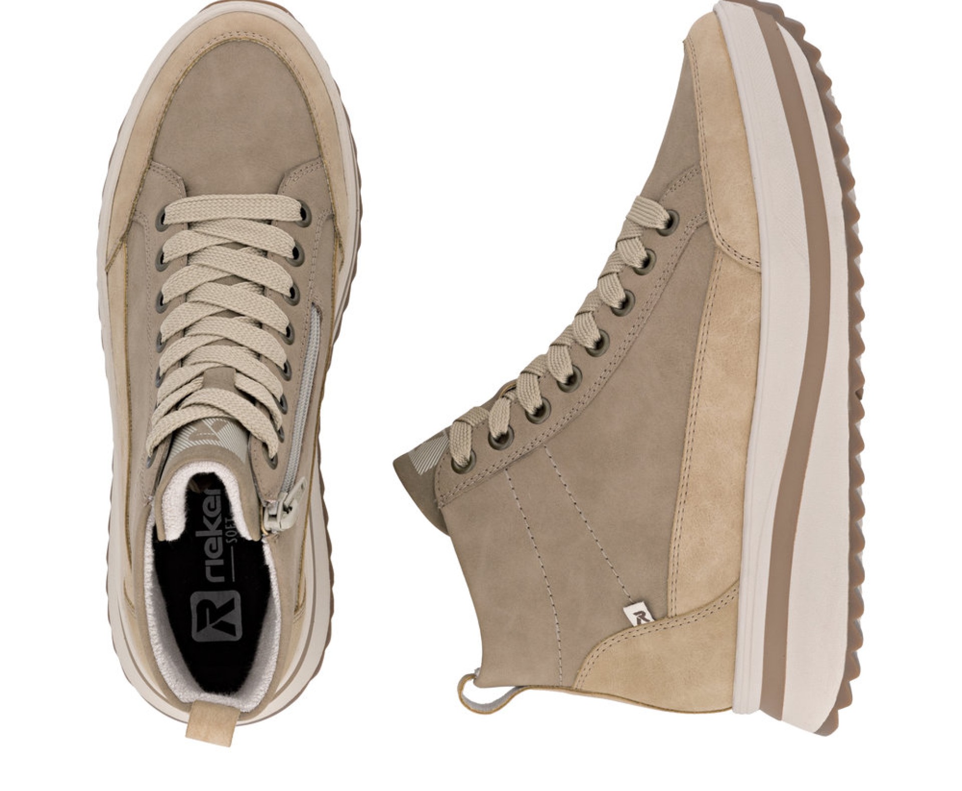 RIEKER bézs női bőr bakancs 