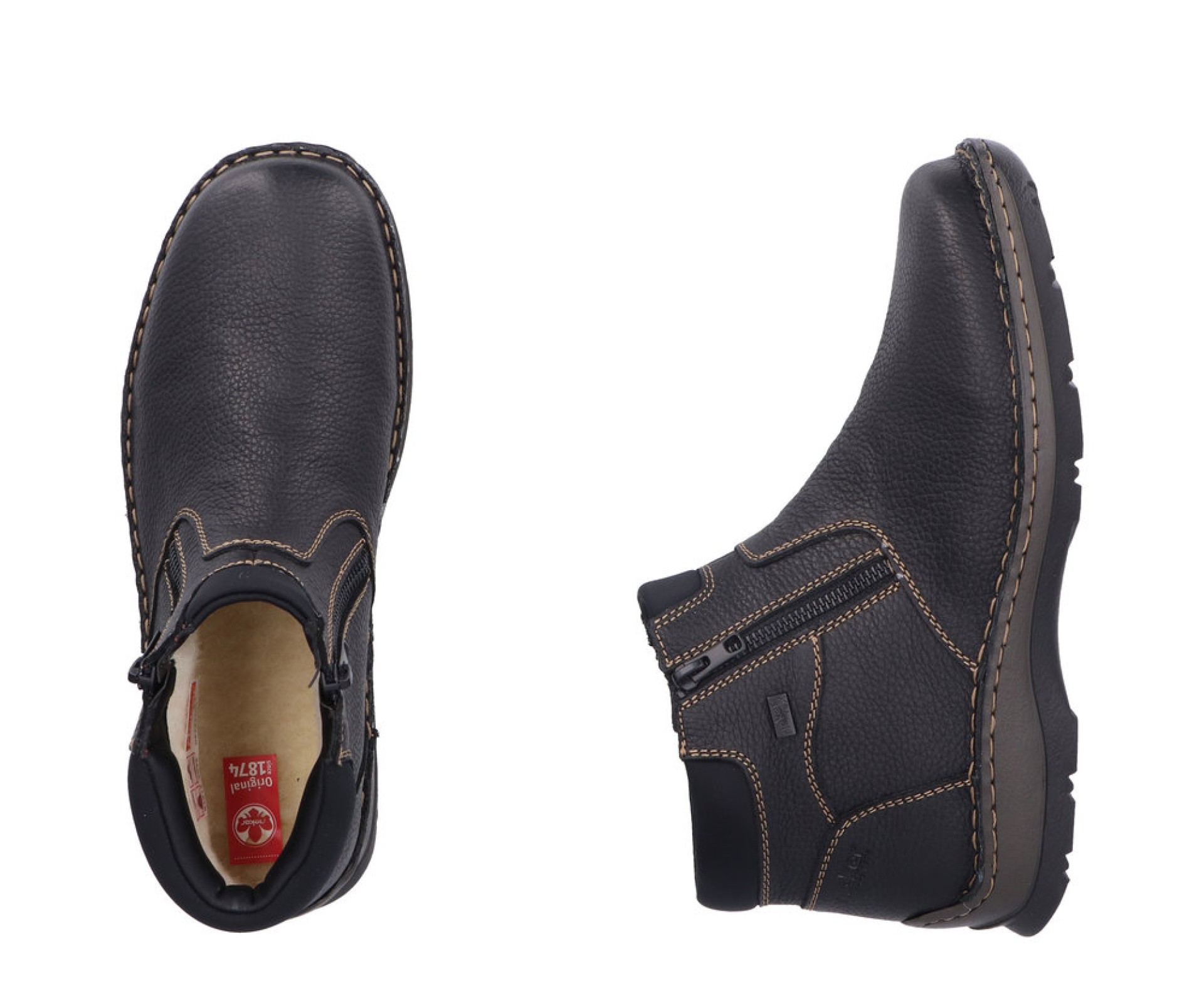 RIEKER  férfi fekete bőr bokacsizma