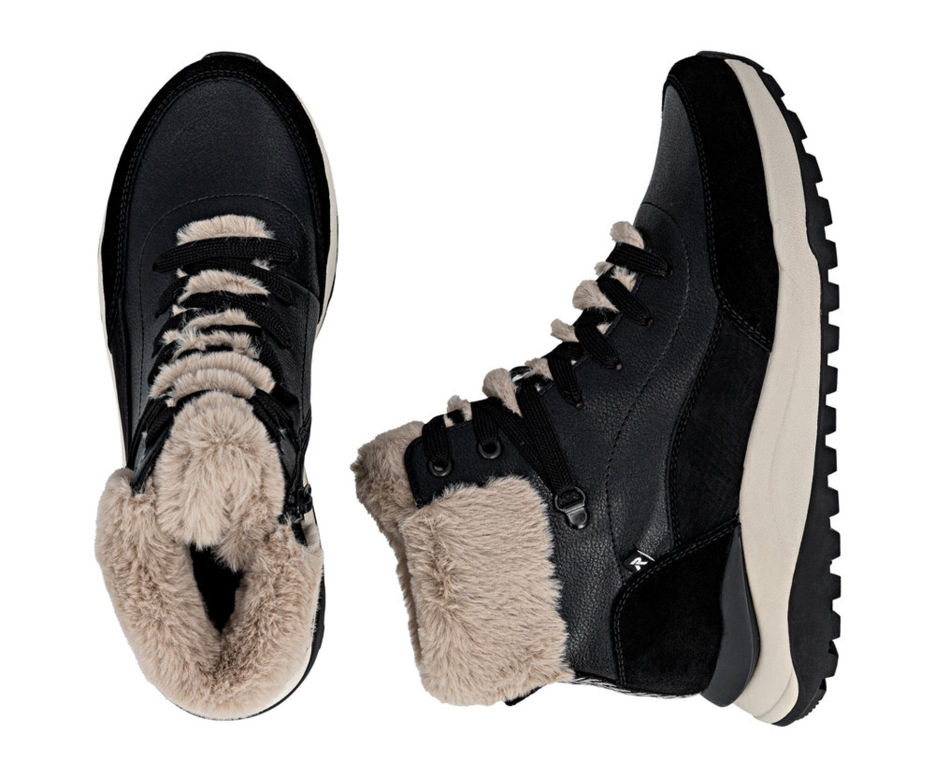 RIEKER fekete női bőr bakancs 