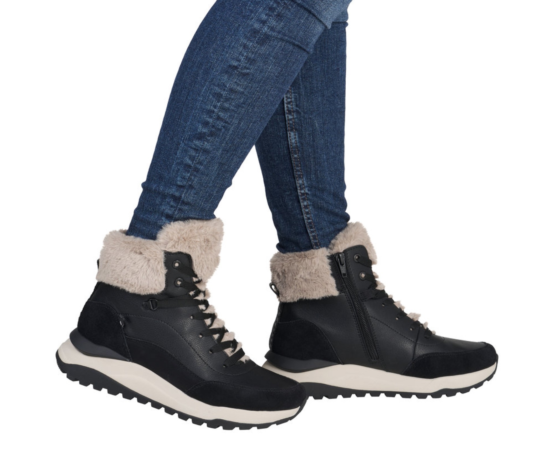 RIEKER fekete női bőr bakancs 