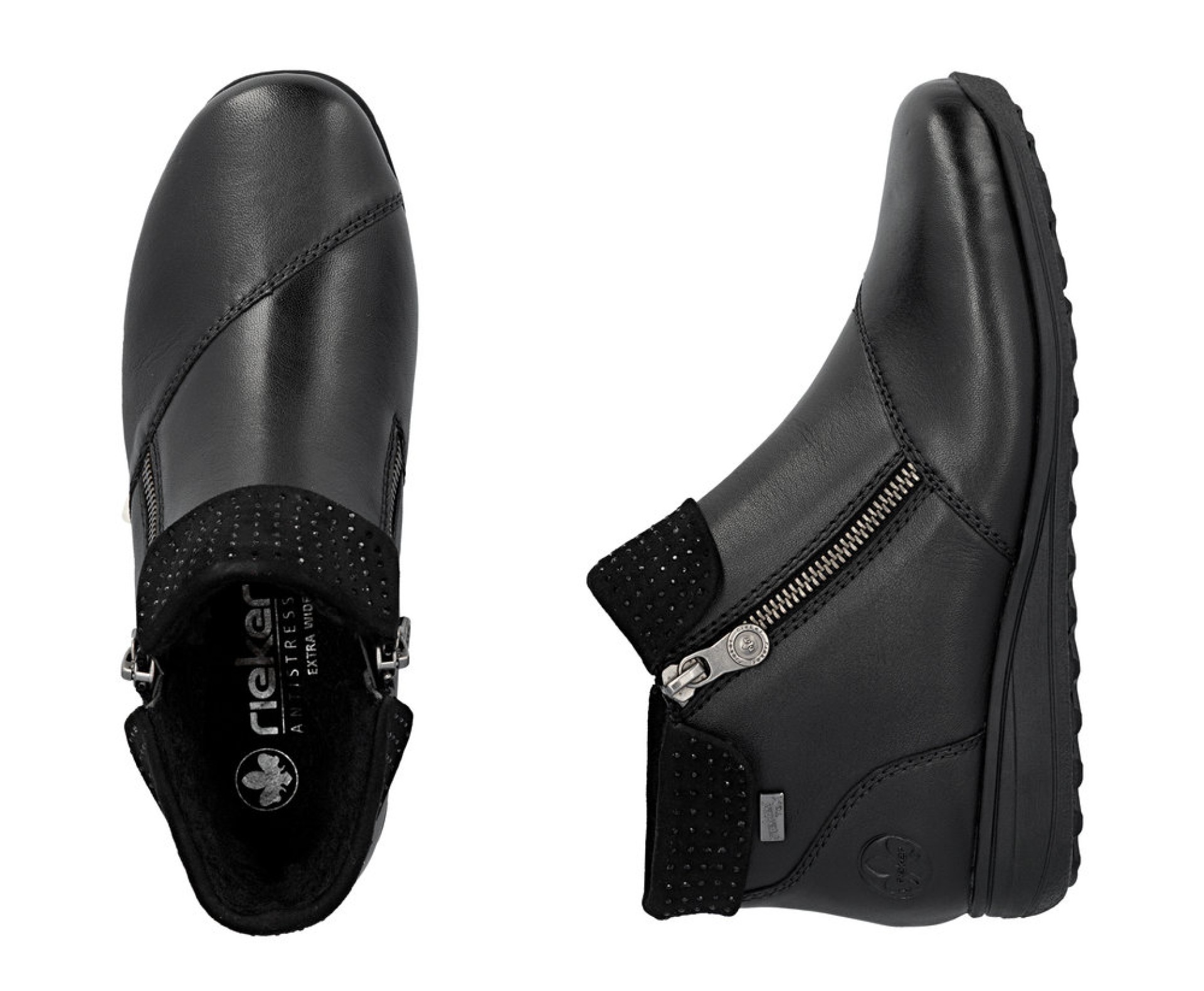 RIEKER fekete női vízálló bőr bokacsizma