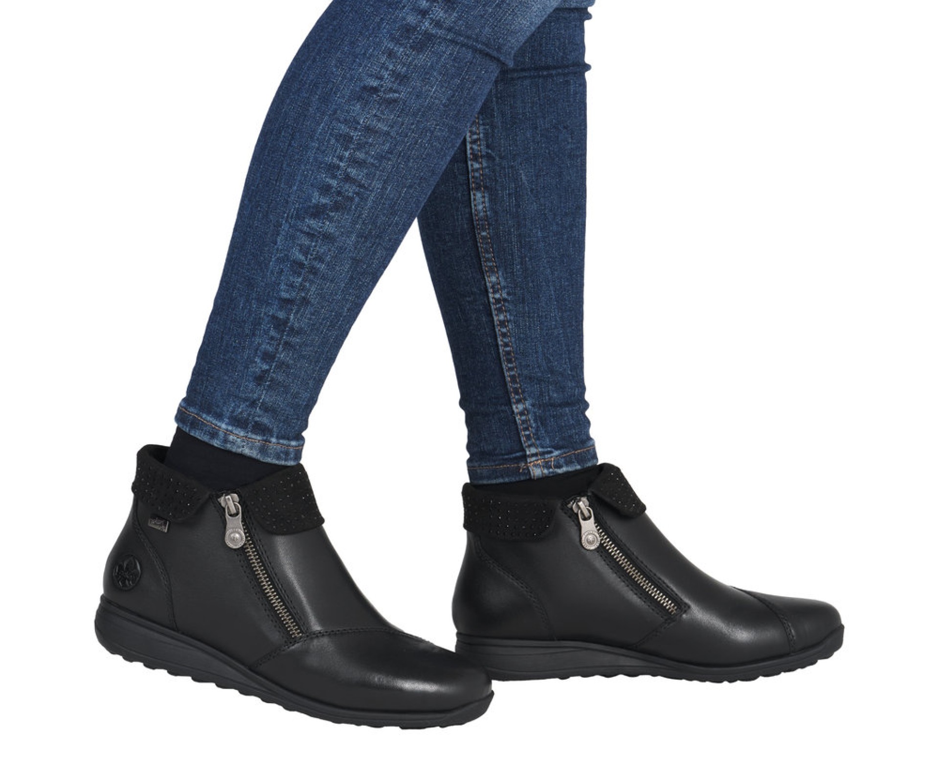 RIEKER fekete női vízálló bőr bokacsizma