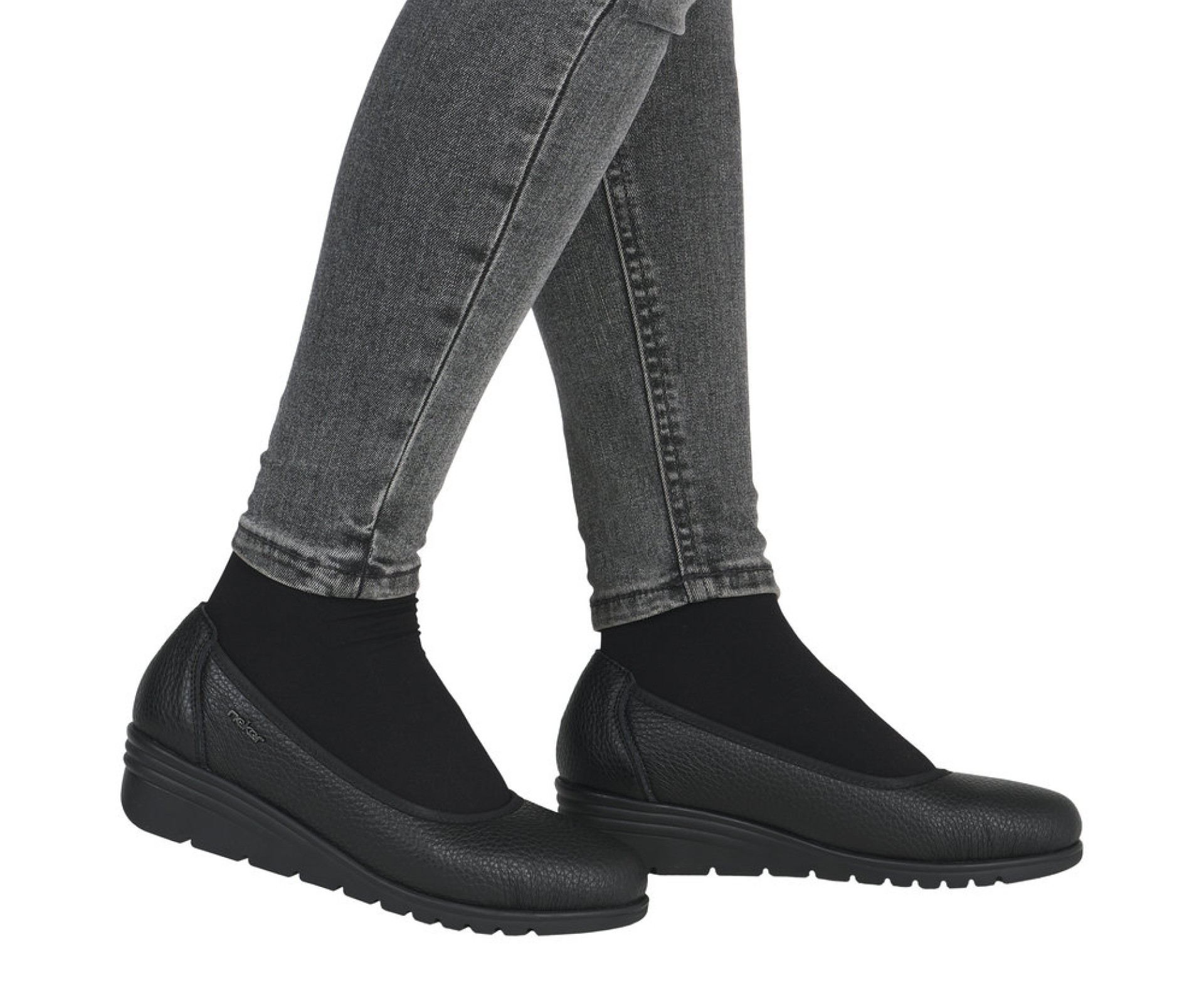 RIEKER  fekete női bőr cipő