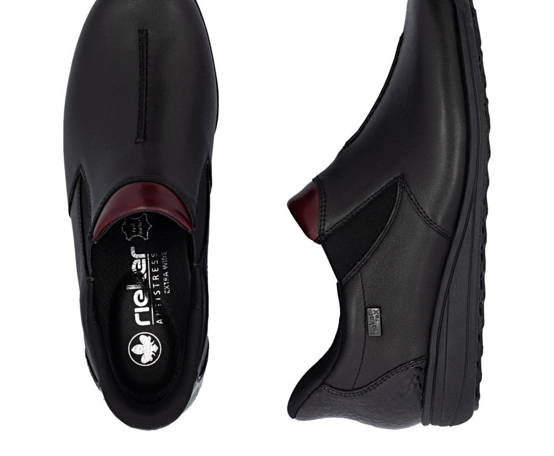 RIEKER fekete női vízálló bőr cipő