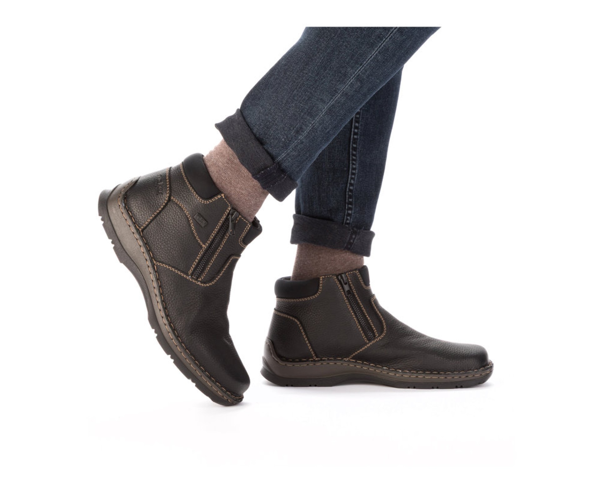 RIEKER  férfi fekete bőr bokacsizma