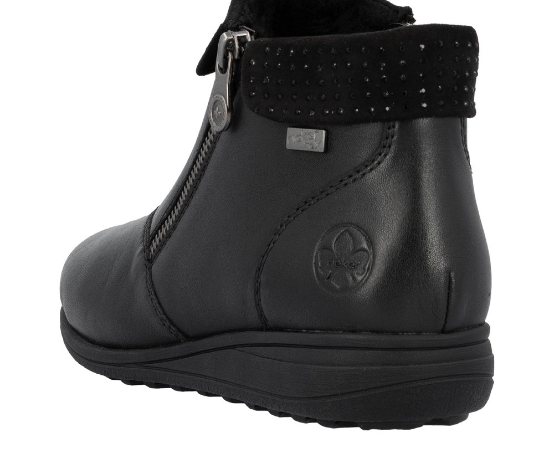 RIEKER fekete női vízálló bőr bokacsizma