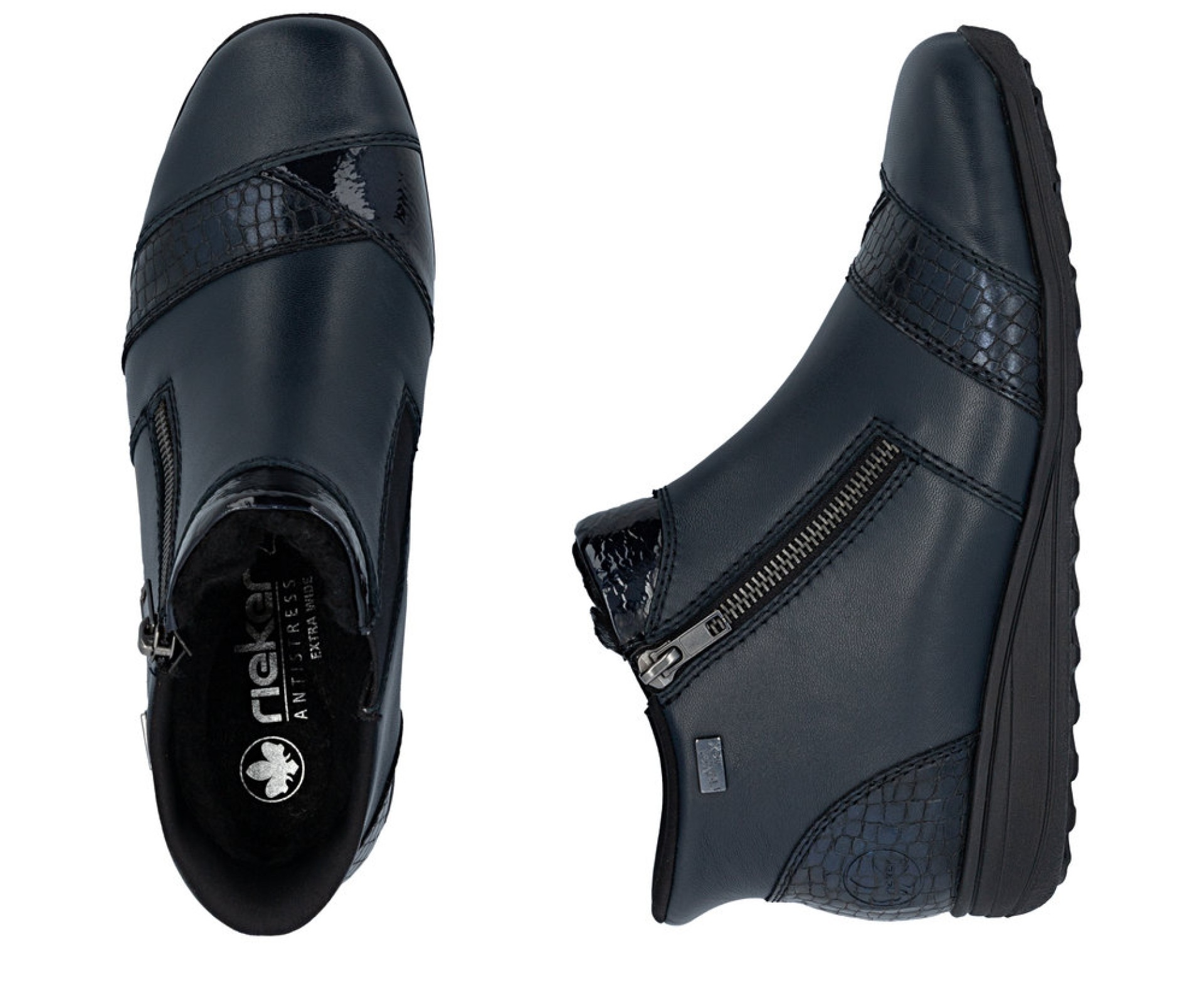 RIEKER kék női vízálló bőr bokacsizma RIEKER kék női vízálló bőr bokacsizma