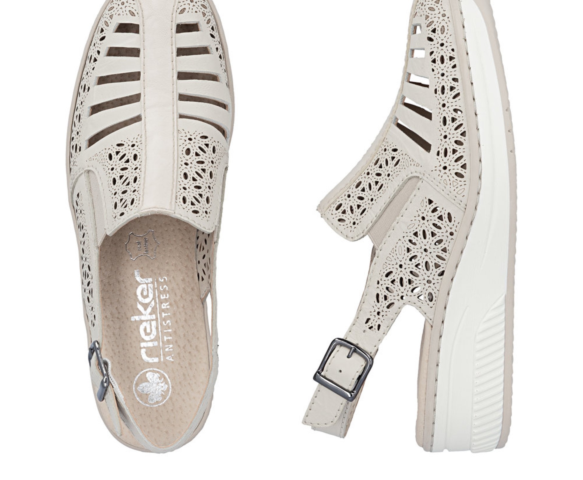 RIEKER bézs telitalpú női bőr szandál 