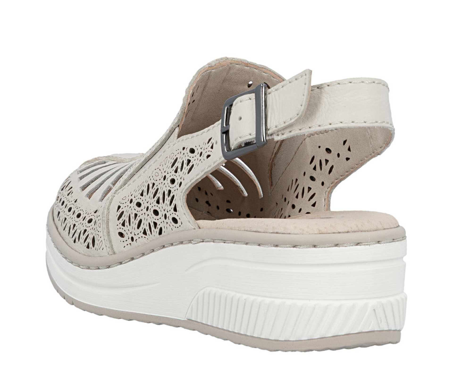 RIEKER bézs telitalpú női bőr szandál 