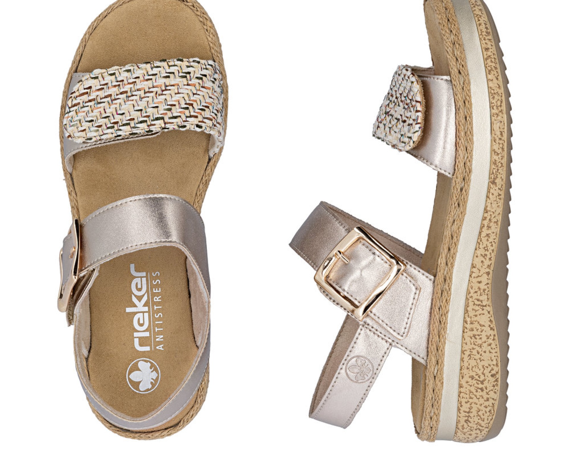 RIEKER arany telitalpú női bőr szandál 