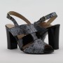 KLIMPOL  fekete-ezüst magassarkú szandál