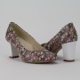 BIOBUT virág mintás magassarkú női bőrcipő