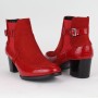 DUZSOL női piros magassarkú  bőr bokacsizma